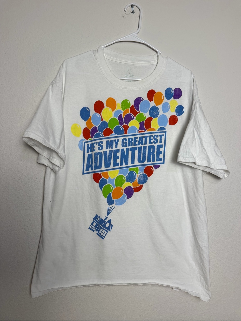 Disney UP he’s my greatest adventure t shirt blue rainbow XL
